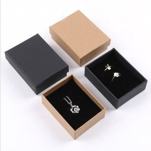 40pcs/lot Black Box For Jewelry 9x7x3.2cm Kraft Paper Pendant Boxes Jewelry Organizer Box Rings Necklace Storage Gifts Box