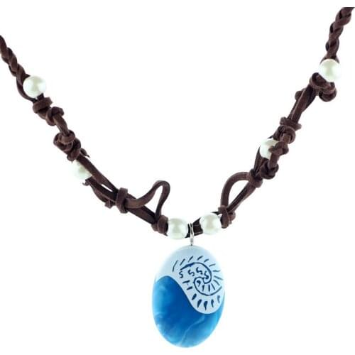 Anime Cosplay Jewelry Moana Ocean Romance Rope Chain Power Necklaces Blue Resin Stone Pendants