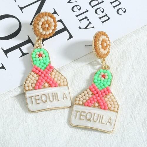Best Lady 2021 Fashion Beads Colorful Champagne Bottle Earrings for Women Boho Acrylic Letter Drop Earrings Jewelry Party Gifts