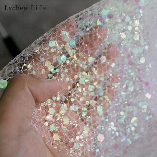 Lychee Life 45x150cm Laser Sequin Wedding Cloth Fabric Photo Background Shiny Mesh Fabric Home Textile
