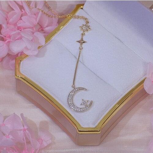 Shiny Side New Accessories Crystal Star Pendant&necklaces For Women Simple Style Gift Zirconia Moon Necklaces