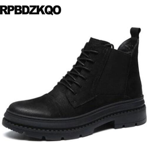 Ankle Genuine Leather Chelsea Winter Men Boots With Fur Full Grain British Style Platform Thick Soled Booties Shoes High Sole