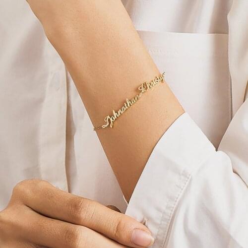 HUHUI Custom 1-3 Names Bracelet Personalized Multiple Nameplate Stainless Steel Bracelet For Women Family Jewelry Christmas Gift