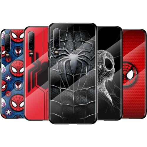 Marvel Spiderman Logo For Huawei P40 P30 P20 P10 Pro Plus Lite 5G 2019 Tempered Glass Cover Shell Luxury Phone Case