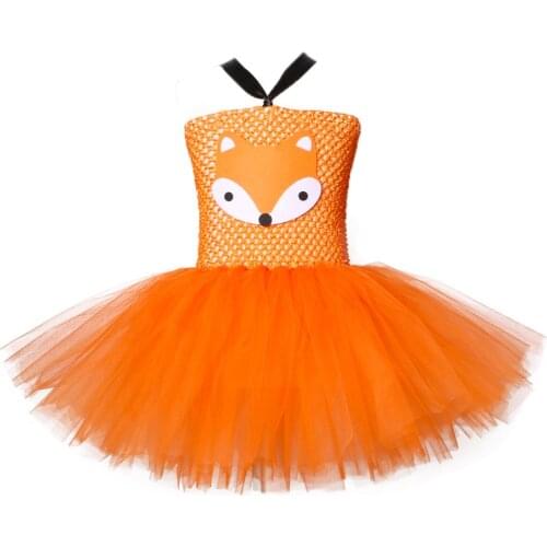 Kids Cute Fox Cosplay Costume Orange Zoo Animal Fox Dress for Girls Halloween Performance Birthday Party Children Clothes 1-12y