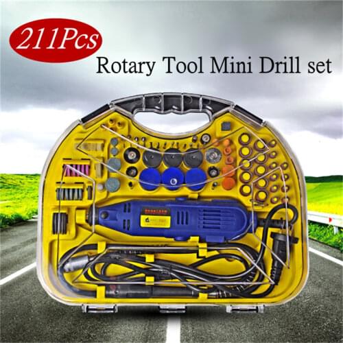 211pcs/Set 220V Electric Mini Drill Rotary Tools Grinder Engraver DIY Polisher Power Tools For Dremel Rotary Cutting Polish Tool