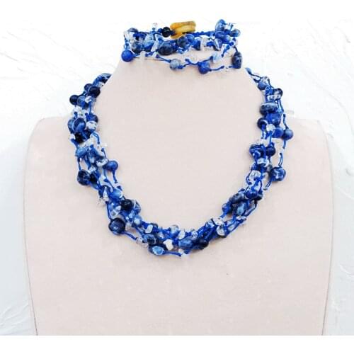 Lii Ji Real Stone Necklace Blue Sodalite Crystal Quartzs Statement Necklace Stock Sale