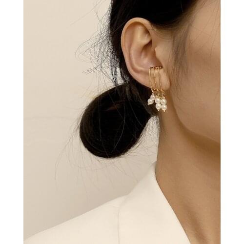 Korean Cute Double Earring Bone Clip Pearl for Women 14K Real Gold Color By Labour No PiercingsFashion Jewelry Wholesale 2021hot