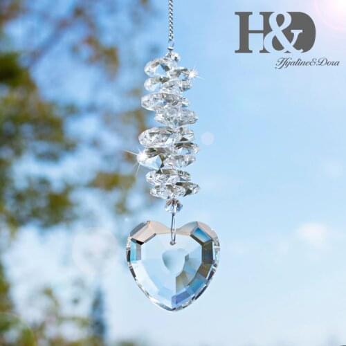 H&D Love Heart Shaped Crystal Suncatcher With Octagonal Beads Glass Craft Window Rainbow Maker Souvenir Home Decor Wedding Gift