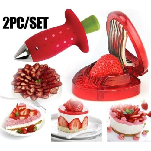 Kitchen Fruit Gadget Tools 2pc/ set Strawberry Slicer Cutter Strawberry Corer Strawberry Huller Leaf Stem Remover