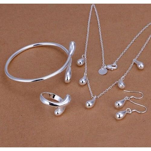 LQ-S220 Silver Color Lovely Jewelry Sets Silver Fashion Jewelry Droptear Ring Stud Earrings Bangle Necklace/amuajeba Aymajpta