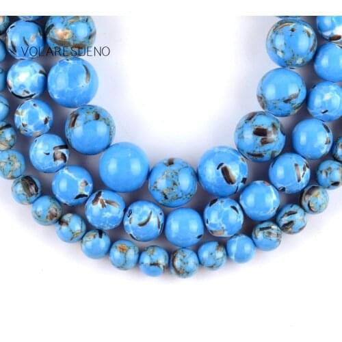Natural Blue Turquoises Stone Round Loose Beads For Jewelry Making 4-12mm Spacer Beads Fit Diy Bracelets Accessory 15