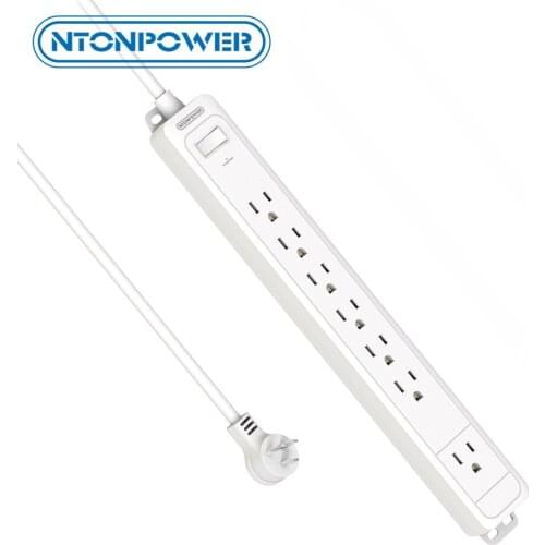 NTONPOWER US Wide Pitch Plug Surge Protector 1080J Power Strip 7 Outlets Desktop Charging Station for Kitchen Office Home Theate
