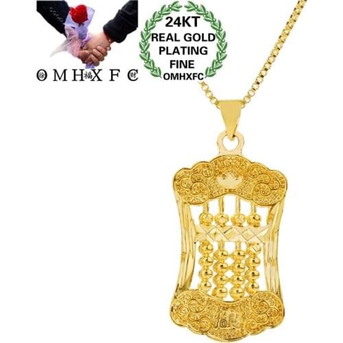 OMHXFC Wholesale European Fashion Fine Woman Man Party Birthday Wedding Gift RUYI Abacus 24KT Gold Necklace Pendant Charm PN320