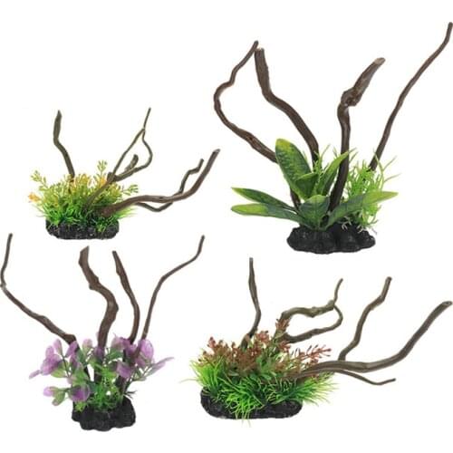 New Fake Water Plants Ornaments Fish Tank Decoration Accessories Simulation Driftwood Tree Root Landscaping 1 Pcs
