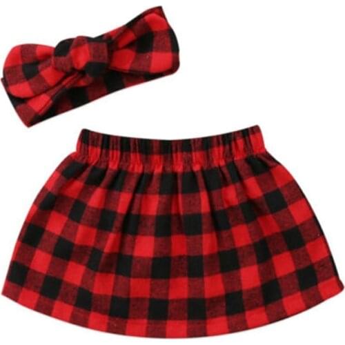 2 Pieces Christmas Newborn Baby Girls Xmas Plaid Skirts AND Headband Casual Outfits Clothes
