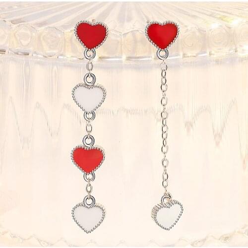 Simple Handmade 925 Sterling Silver Love Heart Long Chain Tassel Shiny Micro Cubic Zircon Earrings for Women Jewelry Oorbellen