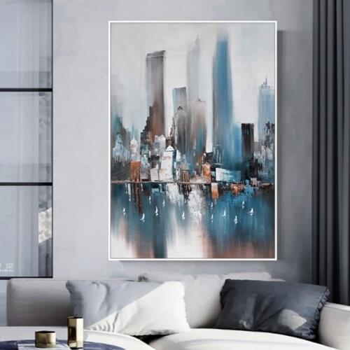 RELIABLI Abstract City Rain Boat Posters Landscape Canvas Painting Wall Pictures For Living Room Modern Home Decor NO FRAME