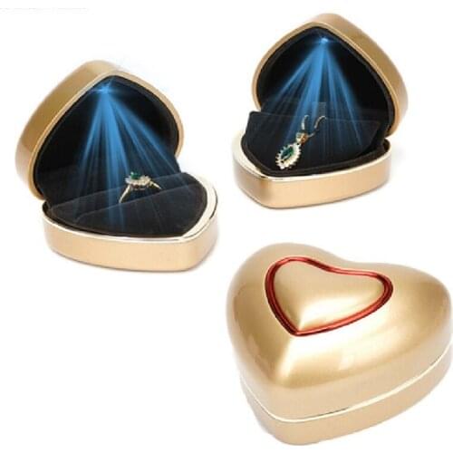 Heart-shaped LED Light Wedding Ring Box Engagement Rings Necklace Earrings Pendants Jewelry Display Case Holder Gift