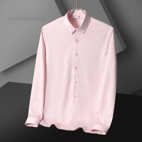 Pink Business Men Solid Dress Shirt Soft Long Sleeve Mens Formal Shirt Casual Non-iron Regular FIt Plus Size Korean Clothes
