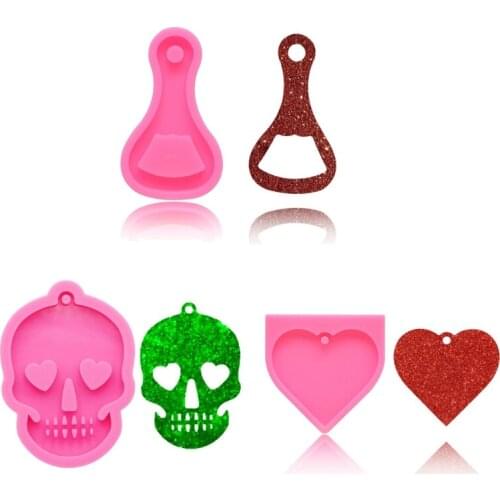 Heart Skull Bottle Opener Shape Keychain Silicone Mold with Hole for DIY Pendant Resin Casting Mold Fondant Mould Crafts