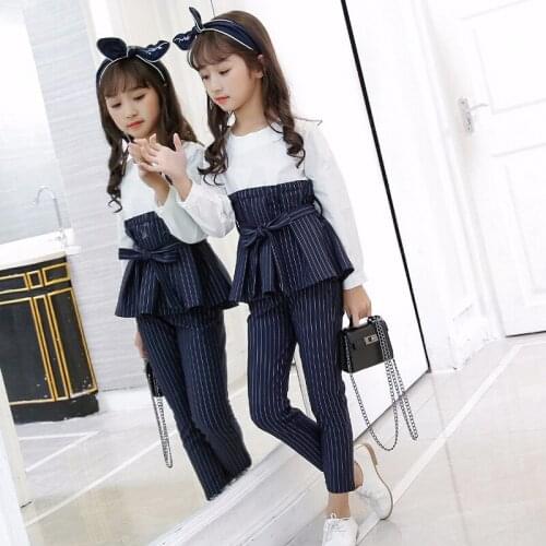 2021 Spring School Kids Striped Outfits Top Shirts & Pants Suits Girls Clothing Sets Autumn Patchwork Teen Clothes For Girls Set