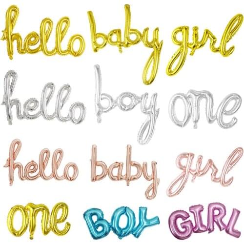 1pc Rose Gold Silver Link One Boy Girl Hello Baby Letter Foil Balloons Baby Shower Birthday Party Decoration Air Globos Supplies