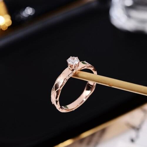 YUN RUO Rose Gold Color Fashion Titanium Steel Big Zircon Crystal Wedding Ring Woman Jewelry Engagement Never Fade Anti Allergy
