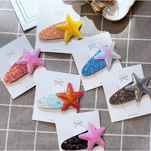 6-10pcs/set Glittery Gradient PU star snap hair clip for girls toddlers Sequin Starfish 5cm hairpin kids girl hair accessories