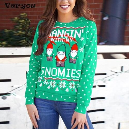 Autumn Winter New Christmas Print Fashion Long Sleeve Sweater Large Size Womens Casual Round Neck Shirts Top Fleece Pullovers