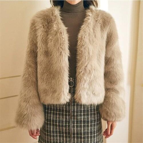 Women Faux Fox Fur Short fur Big Size Faux Fur Coats Slim Female Fake Fur Lady Winter Long Sleeve Coat Casual Party Jacket WZ939