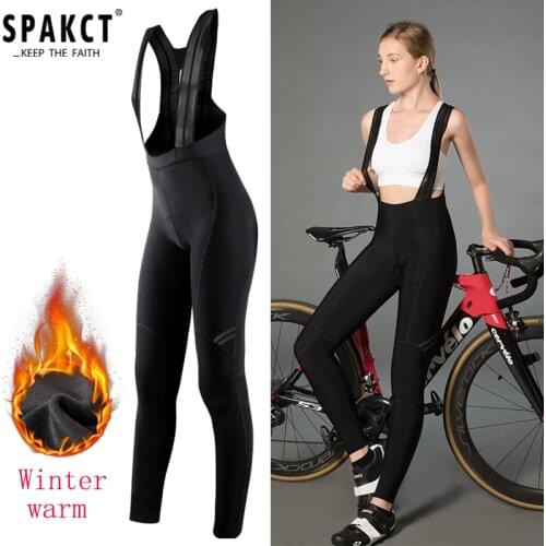 SPAKCT Winter Women Cycling Pants Thermal Fleece Mountain MTB Bike Windproof Warm 6H Padded Womens Cycling Bib Long Pants Shorts