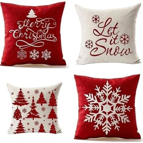 1 Pc 45X45cm Christmas Cushion Cover Pillowcase Sofa Red Pillow Cases Cotton Linen Pillow Covers Home Holiday Decoration
