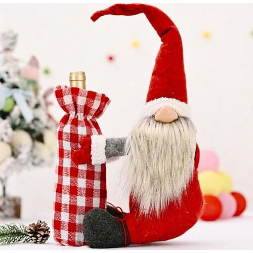 Cute 1Pcs Merry Christmas Gift Treat Candy Wine Bottle Holder Santa Claus Suspender Pants Trousers Decor Christmas Gift Bags