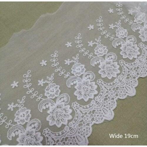 1Yards Beautiful Embroidery Lace Fabric Large Size 19cm Lace Trim Ribbons White Lace Ribbon Sewing Trimmings Guipure Crafts L63A