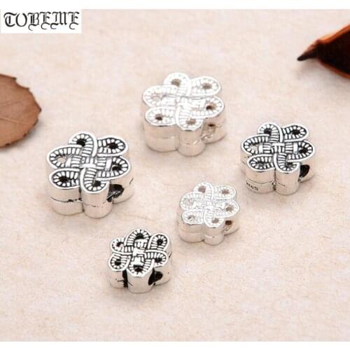 100% 925 Silver Tibetan Jewelry Beads Sterling Lucky Symbol Loose Beads Buddhist Prayer Malas Amulet Tibetan Endless Knot Beads