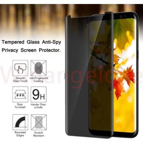 100pcs Privacy Tempered Glass For Galaxy S9 S8 Plus Note8 Case Friendly Full Cover Screen Protector 3D Curved Screen Film