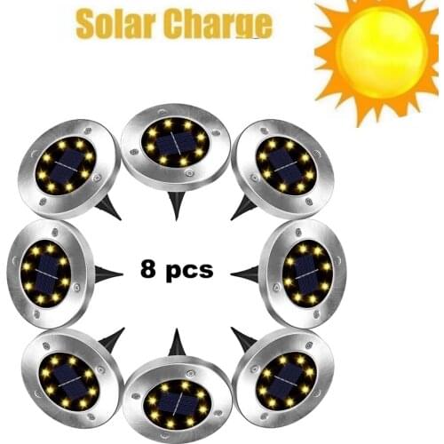 2-8pcs 8 led Solar Powered Ground Light 8 Led Pathway Floor Light Underground LampsOutdoor Garden Landscape Garden Lawn Lamp sma