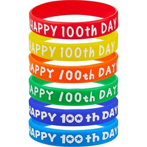 300pcs Happy 100th Day Colorful Silicone Bracelets Rubber Wristbands Free Shipping by DHL