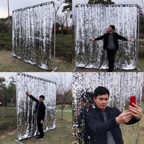 8ft seamless large sequin silver curtain photography backdrop for wedding decoration