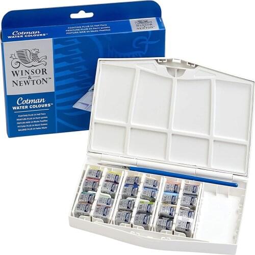 Winsor & Newton Cotman Watercolor Paint 12/24/36/45 Vibrant Colors Half Pans for Budding Hobbyists and Professional Artists