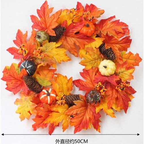 Diameter 50cm Floral Artificial Pumpkin Wreath Door Hanging Wall Window Decoration Garland for Christmas Festival Wedding Decor