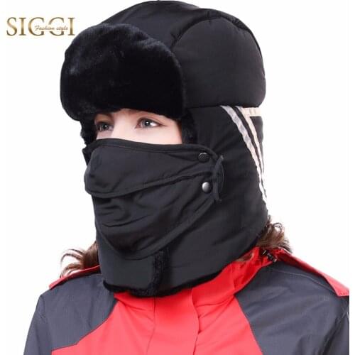 FANCET Winter Warm Faux Fur Bomber Hats For Women Adjustable Detachale Mask Night Reflective Stripes Trapper Hunting Hats 99737
