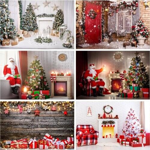 Christmas Backdrop Fireplace Tree Winter Window Interior Baby Birthday Photography Background For Photo Studio Photophone