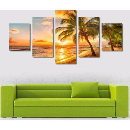 HOT 5 Pieces/set Sea Scenery With Beach Wall Art For Wall Decor Home Decoration Picture Paint on Canvas Prints Painting (framed)