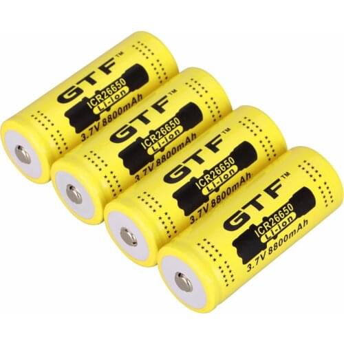 GTF 4pcs/lot 3.7v 26650 Battery 8800mah Rechargeable Li-ion Battery for Flashlight rechargeable Battery Lio-on Batteries