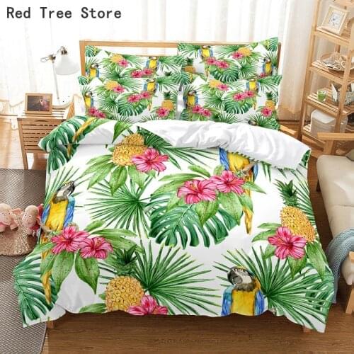 Tropical Leaves Floral Bird Duvet Cover Sets Nordic Style Bedding Set Soft Comforter Quilt with 1/2pc Pillowcase Eu Au/Us Size