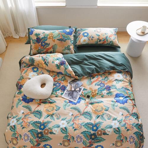 Svetanya Bohemian Chinese Style Flowers Egyptian Cotton Bedding Set Queen King Size Bedlinens Fitted sheet Duvet Cover Set