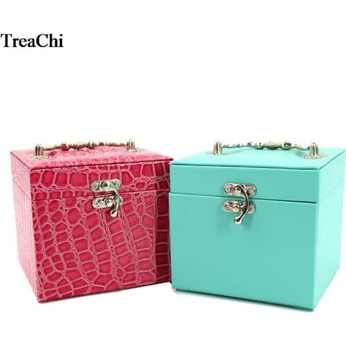 Vintage Style Leather Travel Cosmetic Jewelry Organizer Container Three-Layer Jewelry Box Weddng Graduation Birthday Gift Case