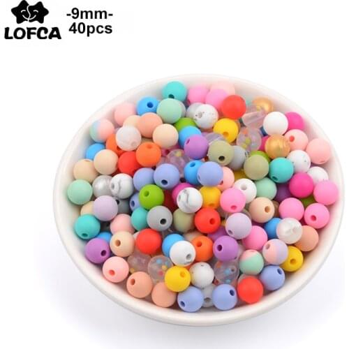 LOFCA 9mm 40pcs/lot Round Loose Silicone Beads For Silicone Necklace DIY Silicone Teething Necklace Silicone Beads BPA Free